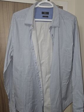 BOSS Slim Fit Blue Micro-Pattern Dress Shirt 16 Neck XL